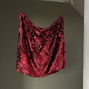 Alice + Olivia Red Sequin Mini Skirt